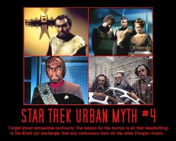 Star Trek Urban Myth #4 --- Forget about retroactive continuity. The reason for the bumps is all that headbutting in the B'aht Qul challenge, that and contusions from all the other Klingon rituals...