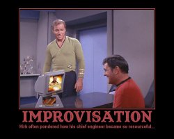 Improvisation --- Kirk often pondered how his chief engineer became so resourceful...